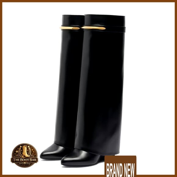 Knee High Wedge Boots Fold Over Shaft Wide Calf Pull On Leather Fashion - Picture 7 of 7